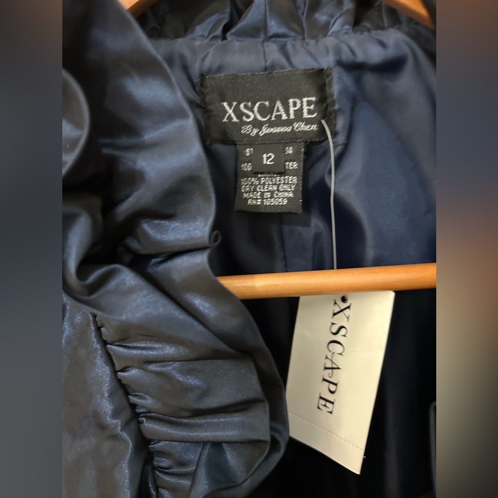 NWT Women’s Xscape blue organza long sleeve ruffled top Sz 12 - Picture 2 of 8